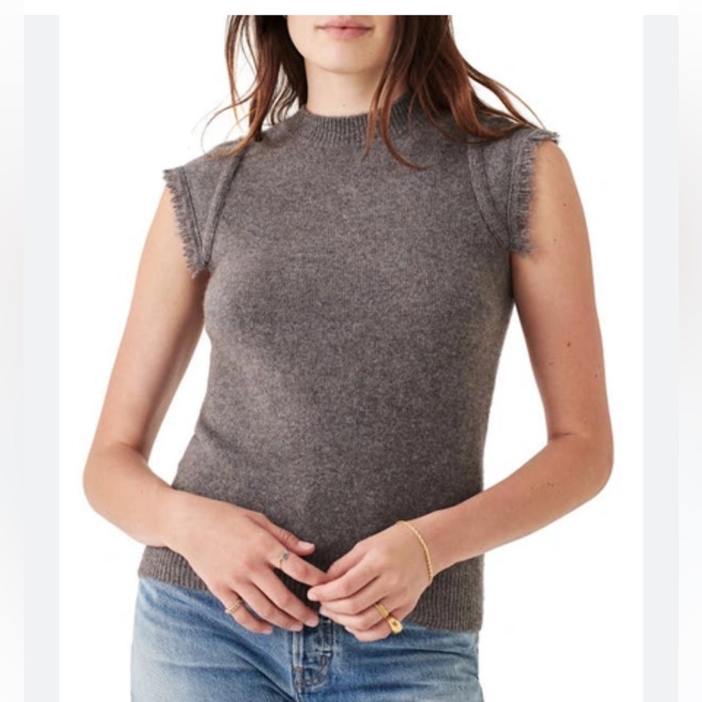 Faherty collette sweater tee frayed cap sleeves size small